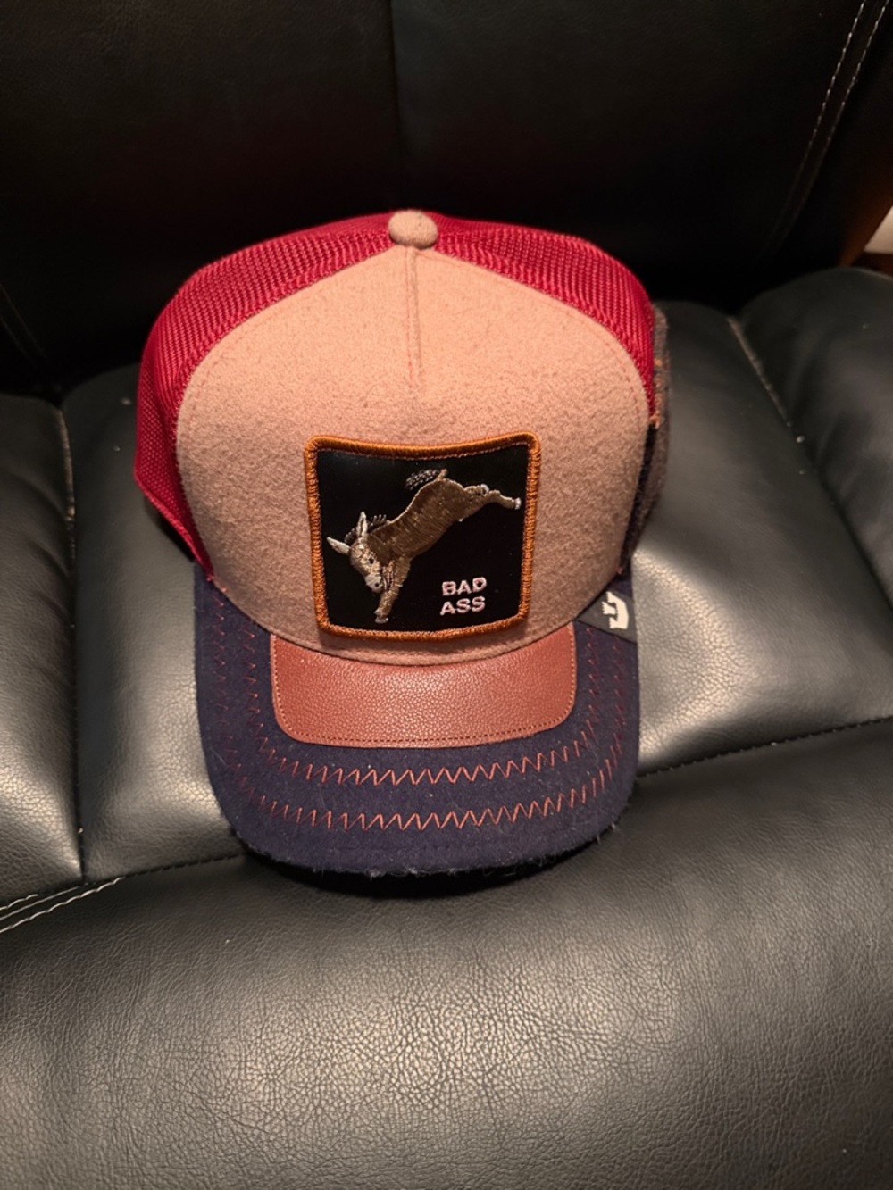 Goorin Bros Bad Ass Trucker Cap - Maroon, Tan & Navy